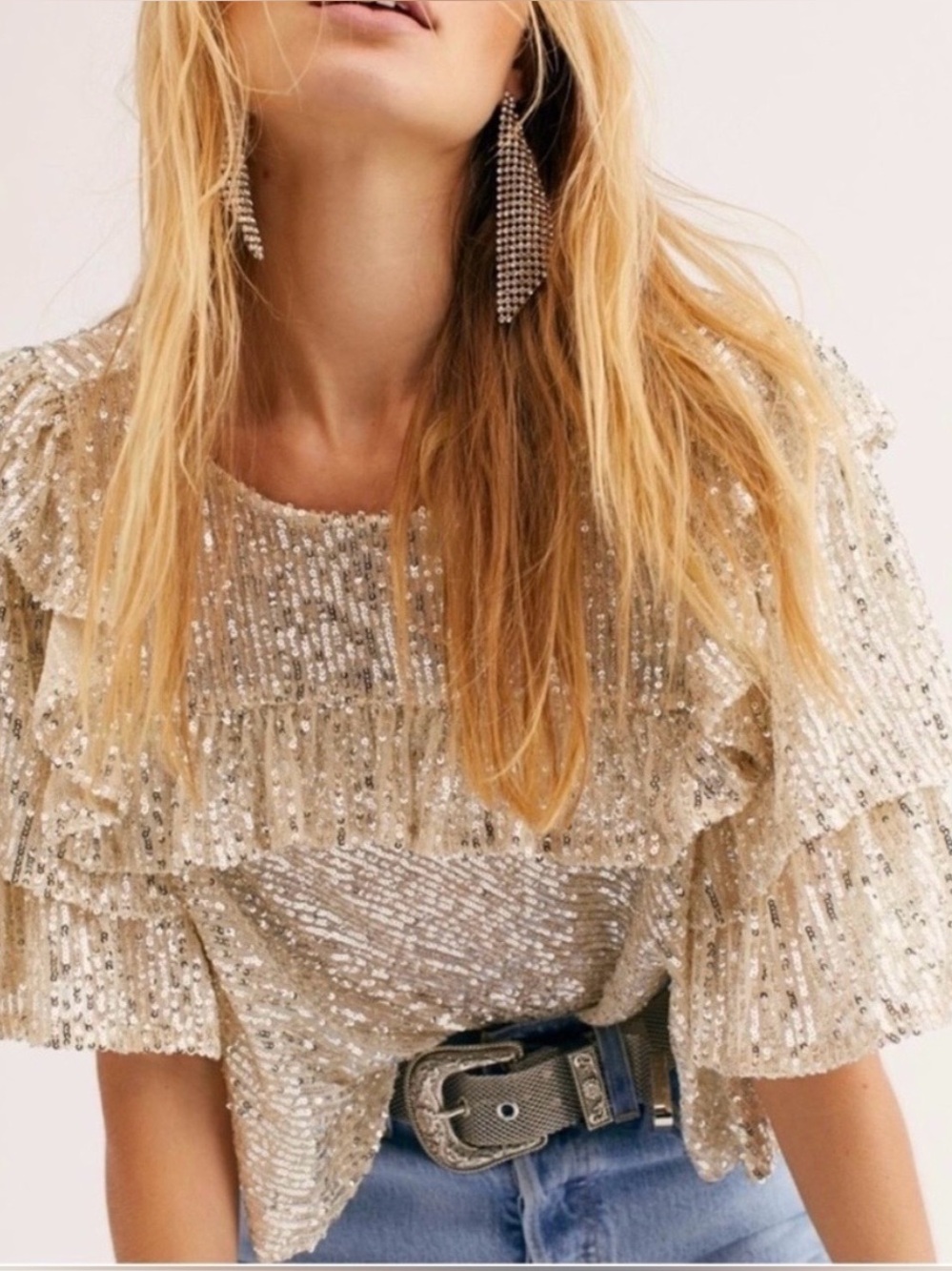 Free People Dance Floor Sequin Crop Top